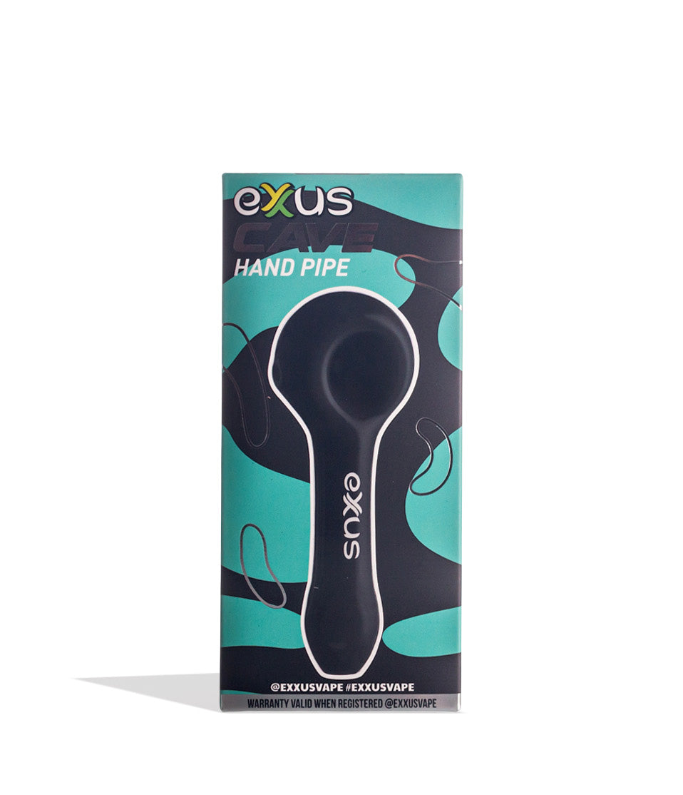 Black Exxus Vape Cave Hand Pipe Packaging Front View on White Background